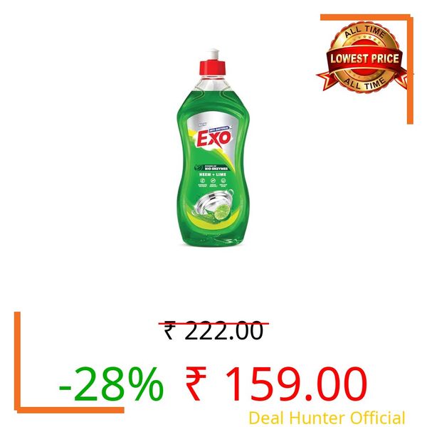 Exo Anti-Bacterial Liquid Dishwash Gel - 750ml | Anti-Bacterial Formula with Neem & Lime for Sparkling Clean Utensils | Powered with Bio Enzymes for Tough Grease Removal & Brilliant Shine