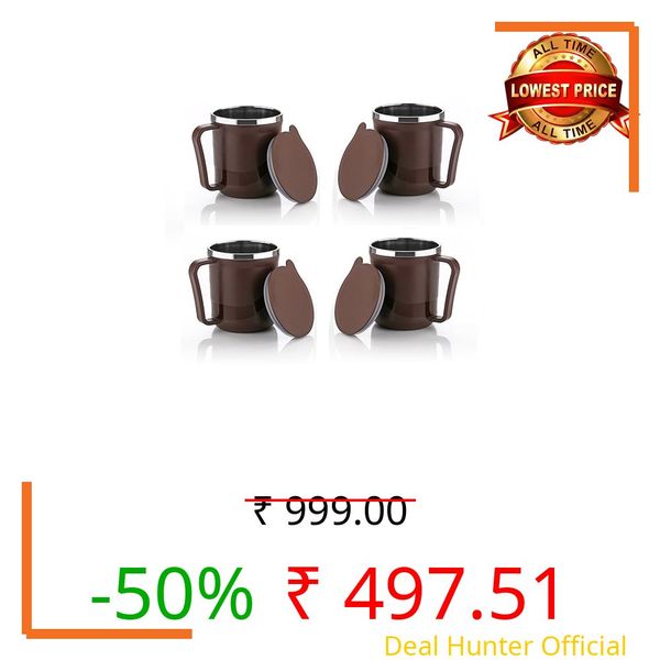XMART INDIA Insulated Stainless Steel Coffee Mug with Lid – 300ml Double Wall Tea & Milk Mug for Travel, Home, Office, Restaurant Stylish, Leakproof, Drinkware Gifts for Woman, Man (4 Pcs -Brown)