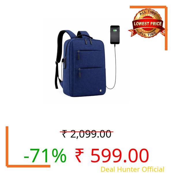 GadgetBite Graphite 20L Laptop Backpack with 15.6" Laptop Compartment, USB Charging Port, Organiser Pockets and Bottle Holder. Ideal for Office, College and Travel - Blue