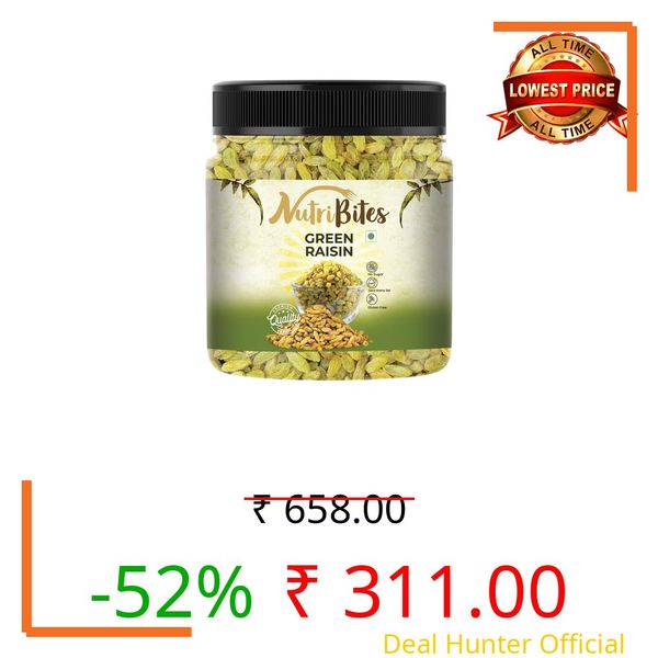 NutriBites Seedless Green Raisins | Quality Kishmish/Kismis | Dry Fruits, Healthy Snacks | Nutritious, Rich in Iron, Antioxidants & Vitamin B | Tasty Natural Snack - 500gm