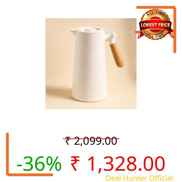 Homero 1L Insulated Vacuum Flask with Wooden Handle | Thermal Coffee Carafe Hot & Cold Water Jug | Leakproof Stainless Steel Serving Flask for Tea, Coffee & Beverages