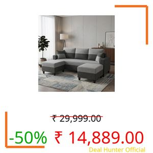 PLUSHMATE Cavo 5 Seater L Shape Sofa Set with 2 Movable Ottomans | Flexible Layout | Luxury Velvet Suede Fabric | Modern Living Room Sofa | Dark Grey-Light Grey