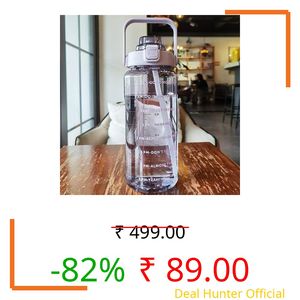 SPICYSHINE 2 L Capacity Belt Straw Transparent Water Bottles| Leakproof Durable Non-Toxic Sipper | |Best Usage for School/College/office/Travel Bottle | BPA-Free Fitness Sports Bottle (PURPLE)