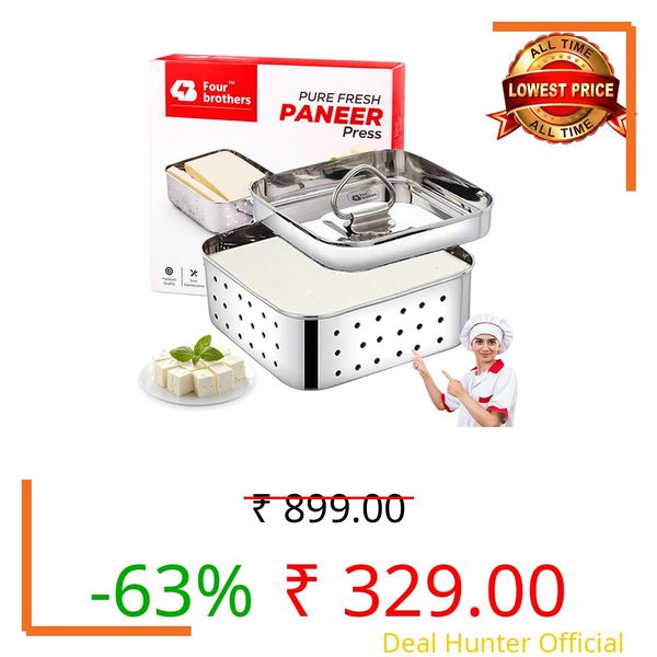 4B Four brothers Stainless Steel Paneer Maker Mould with Lid 300ml, Paneer & Tofu, Cheese Press Mould, Whey Separator Square Design, Heavy Duty Paneer Maker for Kitchen, Tofu Maker, DIY Cheese Maker