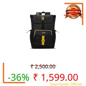 Skybags Yellove 15.6" Compatible Laptop Backpack 21L | 1 Compartment with Quick-Access Front Pocket & Rain Cover | Tablet Sleeve & Side Pocket | CSK Collage & Travel Backpack for Men & Women (Black)