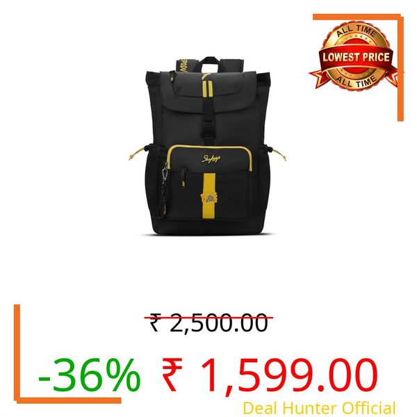 Skybags Yellove 15.6" Compatible Laptop Backpack 21L | 1 Compartment with Quick-Access Front Pocket & Rain Cover | Tablet Sleeve & Side Pocket | CSK Collage & Travel Backpack for Men & Women (Black)