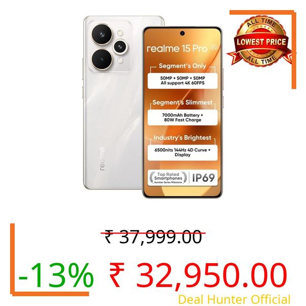 realme 15 Pro 5G (Flowing Silver, 8GB RAM, 256GB Storage) | Snapdragon 7 Gen 4 | 6.8" 144Hz OLED Display | Triple 50MP Cameras | 7000mAh Battery | 80W Fast Charging | IP69