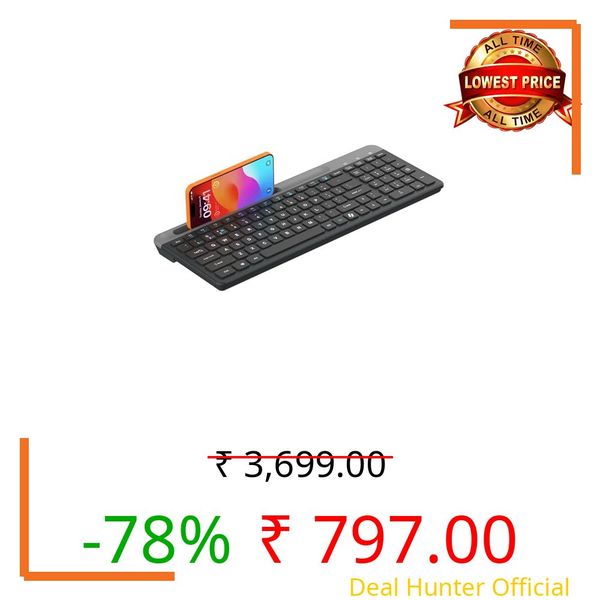 LAPCARE Readmii 2.4GHz Wireless & Bluetooth 5.1 Rechargeable Keyboard with AI Assistant Key, Type-C Charging, Multi-Device Connection (2 Devices), Full Size with Numpad, 10m Range (Black & Grey)