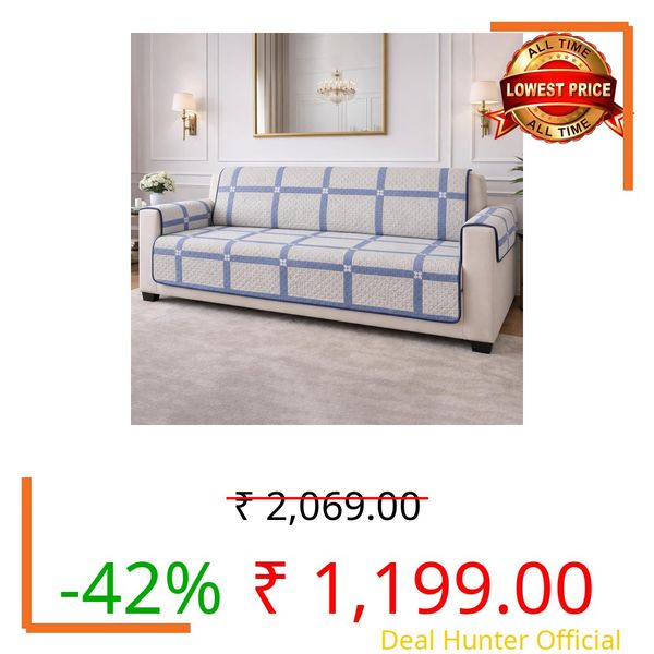 STITCHNEST 'Double Vie Collection Series' Cotton Quilted Reversible Sofa Cover 3 Seater with Arm Rest and Pocket | Size 70x60 Inch