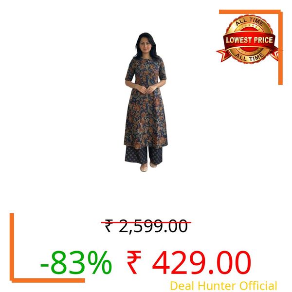 ANNI Designer Women's Rayon Viscose Straight Printed Kurta with Palazzo (Vibhor Blue_S_Blue_Small)