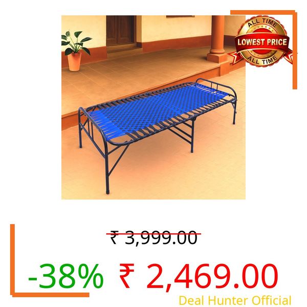 Casa Copenhagen, Portable Single Folding Bed Heavy Duty Metal Cot Khat for Sleeping Bed Space Saving Design Sturdy Synthetic Niwar feet - Aqua Blue & Charcoal Black