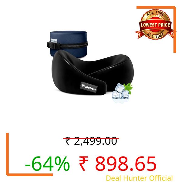 Billebon Gel Infused Memory Foam Neck Pillow with Case, Travel Pillow with Adjustable Velcro Straps, Neck Pillow for Travelling & Flight Travel, Ergonomic Support for Comfort & Pain Relief (Black)