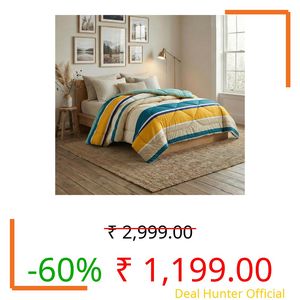 BSB HOME 2nd Gen 220 GSM Microfiber Reversible AC Comforter/Blanket for Winter/Quilt/Duvets for King Size Double Bed (220 X 230 cm, Striped Printed- Mustard Teal Blue Yellow)