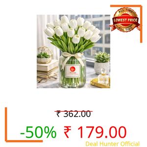 SAUDEEP INDIA 3 Pcs Artificial White Tulip Flowers Bunch 34cm for Vase Decor | Silicon Real Touch Floral Arrangement for Living Room Bedroom Office Table Centerpiece Anniversary Wedding Decoration