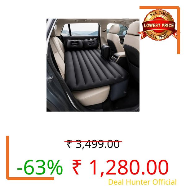Dyazo Plus Car Air Mattress with Pump & 2 Pillows | Inflatable Back Seat Bed | Comfortable Travel Sleeping Car Bed for Kids & Adults | Perfect for Long Drives, Camping, Picnics & Outdoor Rest (Black)