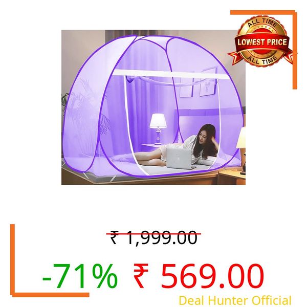 Mosquito Net for Double Bed | King Size Foldable Machardani | 6.5 x 6.5 Feet Polyester 30GSM Strong Net |PVC Coated Corrosion Resistant Steel Wire