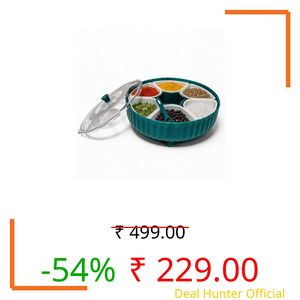 KEATON 360° Rotating Masala Box for Kitchen | 7 Section Spice Storage Container with Transparent Lids | Elegant Rangoli Dabba (Green)