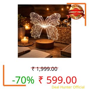 Eurotex 3D Butterfly LED Lamp with Wooden Base, Warm White Night Light, Decorative Table Lamp for Bedroom, Living Room, Kids Room & Aesthetic Home Decor Gift