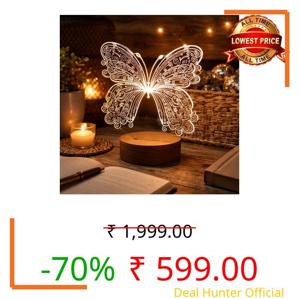 Eurotex 3D Butterfly LED Lamp with Wooden Base, Warm White Night Light, Decorative Table Lamp for Bedroom, Living Room, Kids Room & Aesthetic Home Decor Gift