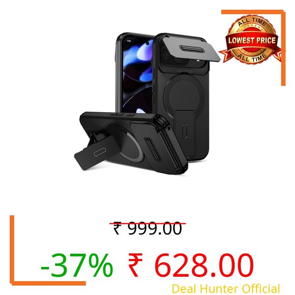 ShieldTech MagStand Series Case for Google Pixel 9 | Mobile Phone Cover with flip-up Camera Cover, MagSafe, Kickstand, Shockproof for Google Pixel 9 – Black