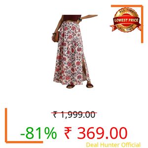 GRECIILOOKS Women's Maxi Skirt for Women High Waist | Long Skirt Rayon Printed| Boho Ethnic Flared Skirts | Indian Casual Summer Beach Skirts | Elastic Waist Long Skirt's for Women