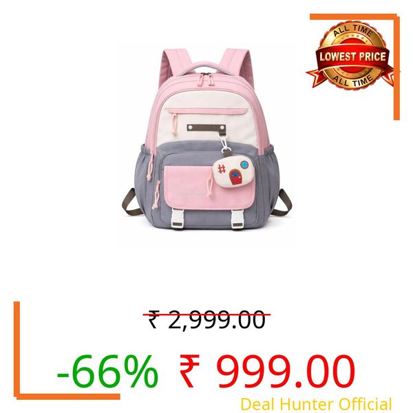 CAVALO - Be Unique School Backpack Bags | Stylish College Backpack | Multiple Compartments | Lightweight Travel & Daily Use Bag | Waterproof | With One Hidden Pocket (Nature Pink & Grey Backpack)