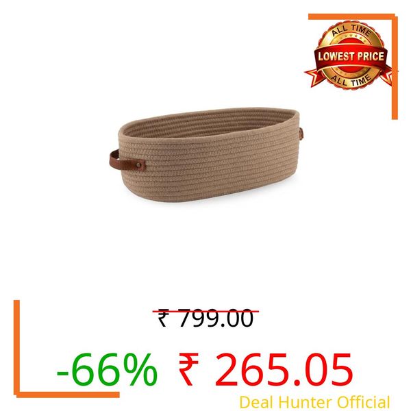 AuraNest Jute Cotton Round Storage Basket | Handmade Rope Shelf Organizer Bin | Multipurpose Gift Basket for Kitchen, Toys, Closet & Home Décor | Eco-Friendly Woven Basket (Beige-Ovel)