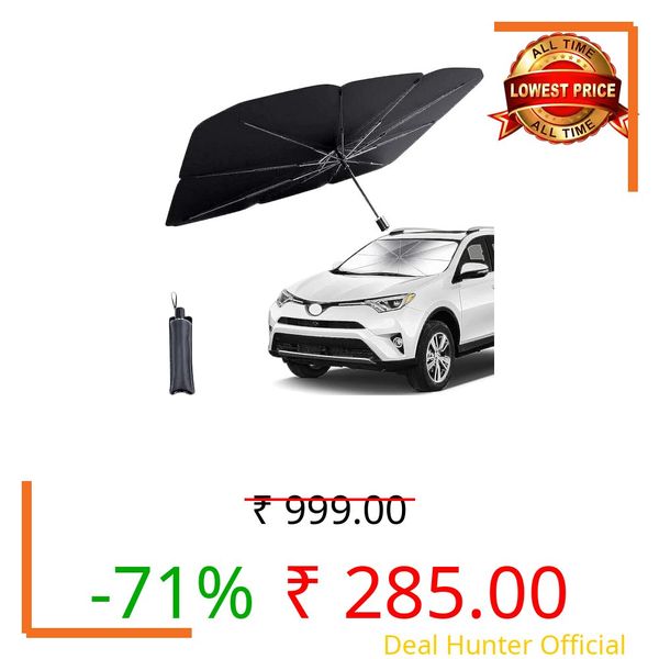 Car Windshield Sunshade, Umbrella Style Front Window Sun Protection, Foldable Heat Insulation Cover for Most Vehicles, Black