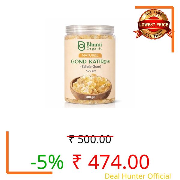 Bhumi Organic Gond Katira (Tragacanth Gum) – Natural Edible Gum for Summer Drinks | Body Cooling Ayurvedic Superfood | Gluten-Free | 500 GM