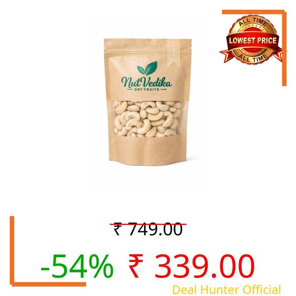 NutVedika Premium Jumbo Cashew Nuts 250g | A++ Grade Cashew | W160 Grade | Large Whole Kaju | 100% Natural & Fresh | Rich in Protein, Healthy Fats | Dry Fruits for Daily Snacking & Cooking