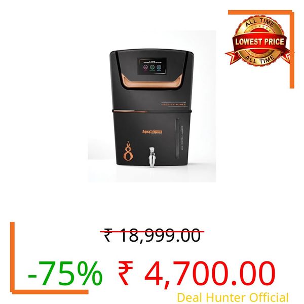 Aqua X Pure HydroLux New AI Black RO+UV+UF Purifier | Copper+Zinc Infusion | Advanced TDS Taste Adjuster | 20 LPH deep purification |12 L Water Tank | 1 Year Warranty.