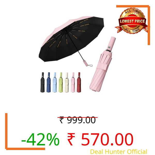 SOUKIO Umbrella, UV Big Size Umbrella for Sun Protection Rain Windproof Strong large 3 fold for men women kids boys girls Perfect small & stylish Windproof & Compact (Light Pink)