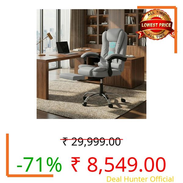 Casa Copenhagen Italia Premium Leatherette Office Chair for Work | Boss Chair, Ergonomic Executive, Luxurious Cushioned Arms & Seat, 2 Point Back Massager, Heavy Duty Metal Base (Grey)