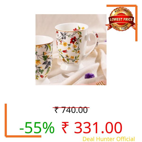GOLDEN QUEEN'S Ceramic Coffee Mug Set of 1 | 300 ml | Elegant Footed Mug for Tea & Coffee | Microwave Safe Mug for Daily Use - Summer Florals