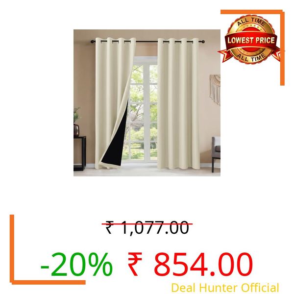 venufab 100% Blackout Curtains 7 Feet Long Set of 2, Beige, 132x213 cm