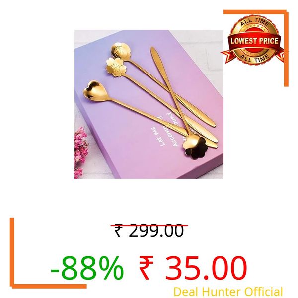 SRWOPKRAY Golden Spoon Set/Coffee Spoon/Dessert Spoons/Cutlery Kitchen Tableware/Stainless Steel Gold Different Shape Coffee Spoons, Set of 4 Pcs,24 Centimeter