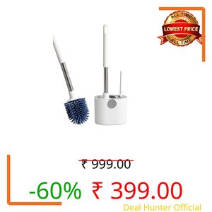 NIRDAMB Silicone Toilet Brush with Quick Drying Stand and Leak-Proof Base Wall Mounted & Standing Flexible Toilet Cleaning Bowl Brush Head with Silicone Bristles (2 in 1 Toilet Brush (Round))