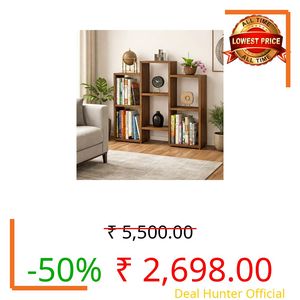 Enigmatic Woodworks Wooden Bookshelf 6-Tier, Large Open Bookcase Storage Rack Organizer for Home, Living Room & Study, DIY Assembly,Walnut Suede Finish, 24 x 90 x 90 cm