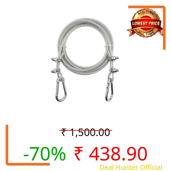 12 Meters Heavy Duty PVC Coated Steel Clothesline Wire (4mm) Medium Family Use, Adjustable U-Clamps, Rustproof Anti-Sag, with Carabiner Hooks (Wall Hooks Not Included)
