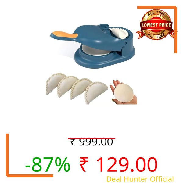 LEBENLANG Momos Maker Tools - Momo Maker Machine & Mould Set, 4 in 1 Puri Kachori Gujiya Maker Machine, Dumpling Sheets, Gujiya & Karanji Moulds, Kozhukattai & Kolukattai Make (Blue)