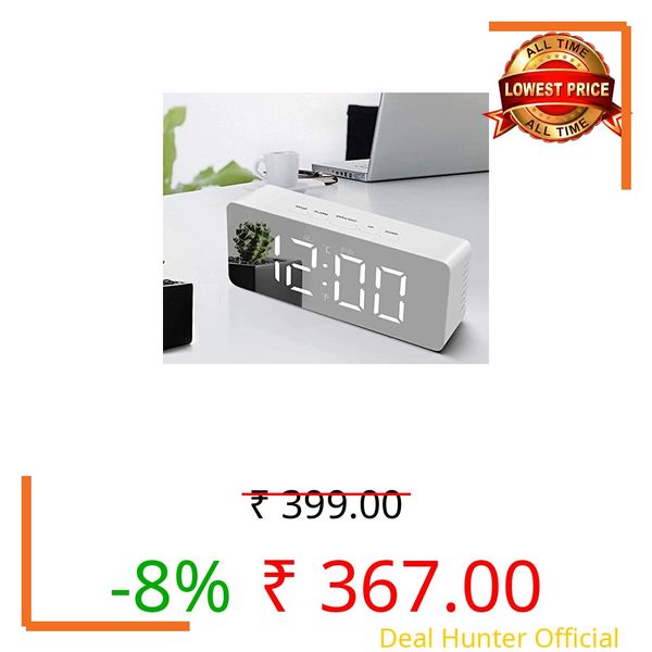 Topski Digital Alarm Clock for Heavy Sleepers, LED Mirror Table Clock for Study Table, Students, Office | Alarm Clock for Bedroom with Loud Sound, Automatic Sensor, Date & Temperature