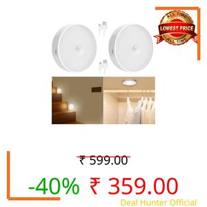 2 Pc Motion Sensor LED Light, Motion Sensor Light for Home Indoor, Wireless Magnetic Lights for Wall, Cabinet Light, Automatic On/Off, Rechargeable, Adhesive, Ideal for Wardrobe