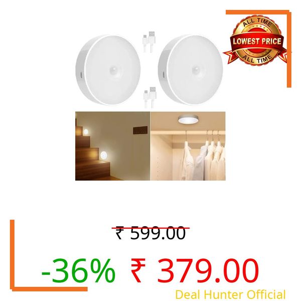 2 Pc Motion Sensor LED Light, Motion Sensor Light for Home Indoor, Wireless Magnetic Lights for Wall, Cabinet Light, Automatic On/Off, Rechargeable, Adhesive, Ideal for Wardrobe