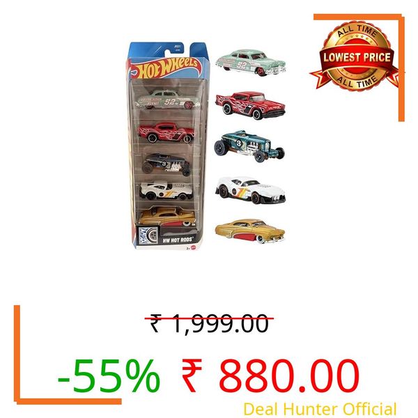 Hot Wheels Car 2026 HW Hot Rods Pack of 5 (57 Chevy, 52 Hudson Hornet, Maz Steel, Herohata MERC, Muscle and Brown) Multi - Color