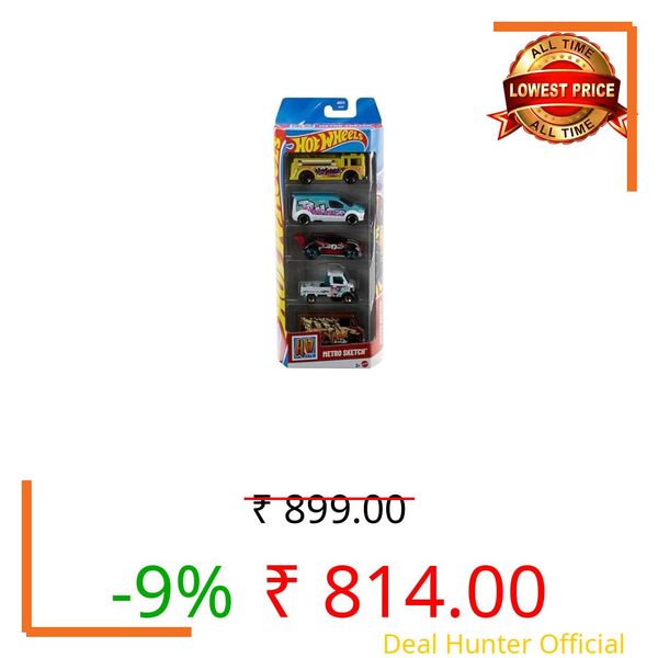 Hot Wheels Car 2026 Metro Sketch Pack of 5 (Fire Eater Ford Transit Connect, HW Fast 4WD, Combat Medic, Mighty K) Multi - Color