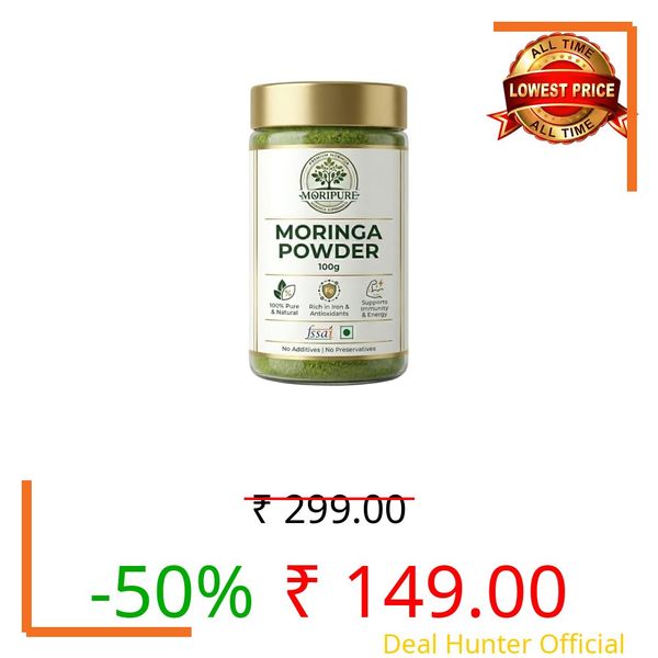 MoriPure Moringa Powder 100g | 100% Natural Moringa Leaf Powder | Rich in Iron, Protein & Antioxidants | Boost Immunity, Energy & Weight Loss | New Recipe & How to use booklet with each order