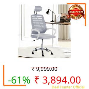 Casa Copenhagen,Mesh Office Desk Chair,Rocking Ergonomic Computer Chair Adjustable High with Headrest and Comfortable Armrest Swivel- Jet Grey & White Handle