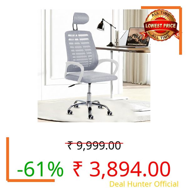 Casa Copenhagen,Mesh Office Desk Chair,Rocking Ergonomic Computer Chair Adjustable High with Headrest and Comfortable Armrest Swivel- Jet Grey & White Handle