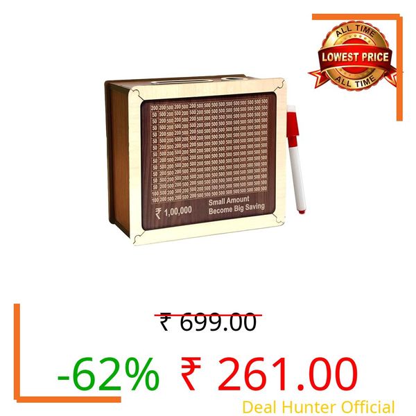 SWAGSTATION Money Saving Box for Adult 100000 | 1 Lakh Money Saving Challenge Box with Tracker + Marker | Wooden Money Bank 100000 for Home | Piggy Bank 100000 / Saving Bank/Gullak