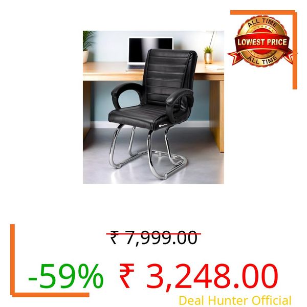KITHANIA Executive Office Home Study Chair Library Chair with Cushioned Arm Rest & Seat Back, Reception or Conference Room Seating, 100 Kgs Limit (1, Black, Double Pipe Chrome Frame)